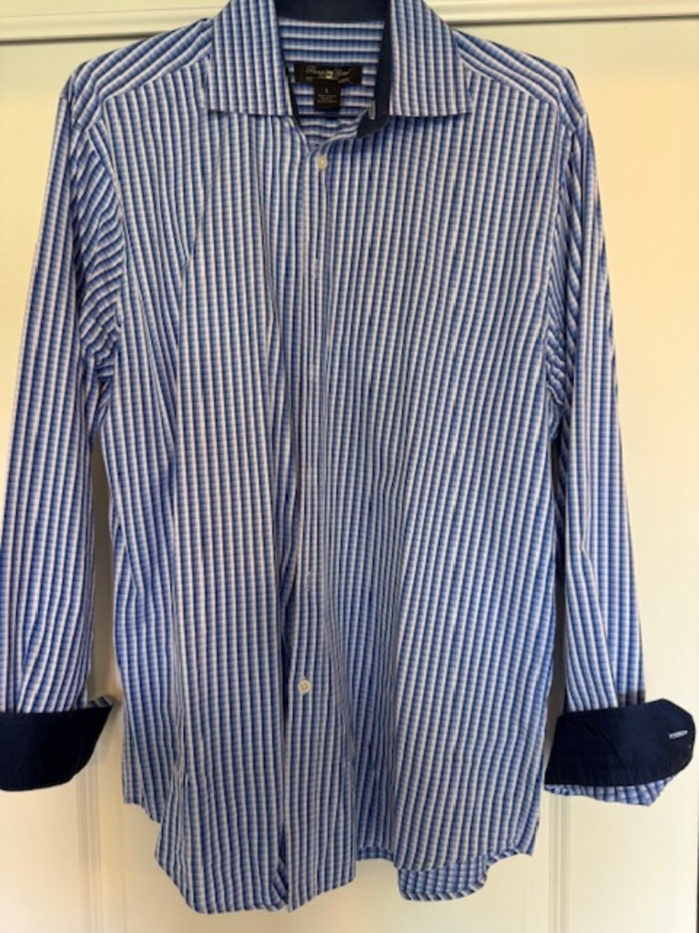 Refined Blue Stripe Pronto Uomo Slim-Fit Dress Shirt - Picture 3 of 5